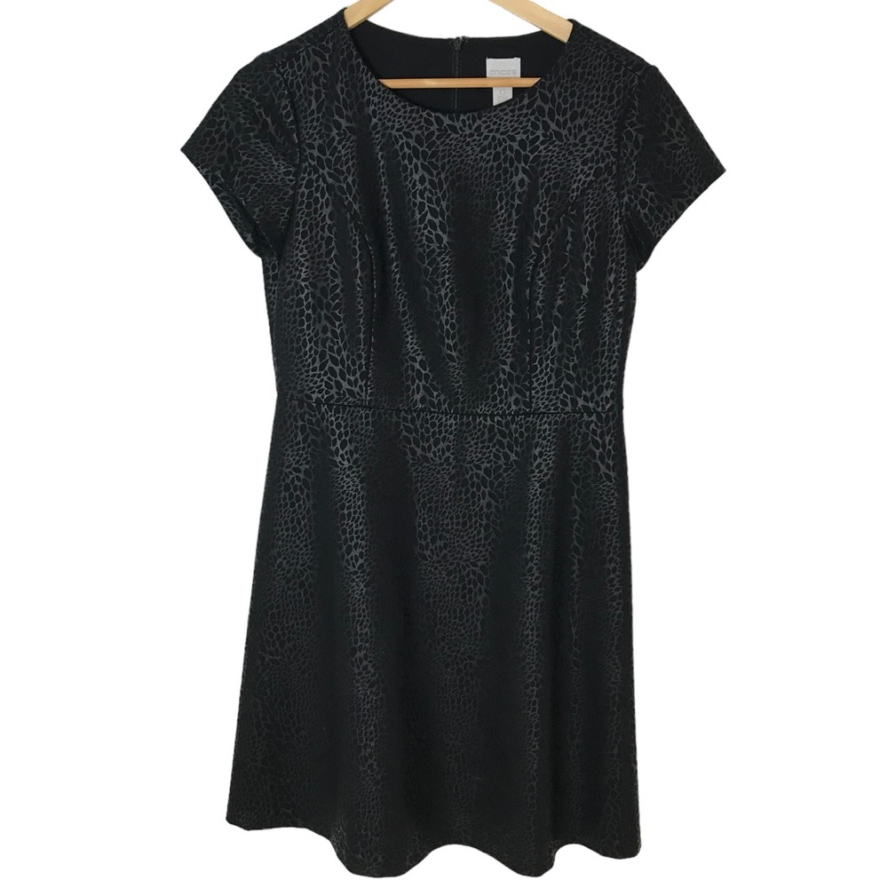 Chico's Metallic Black and Grey Print Dress Size S